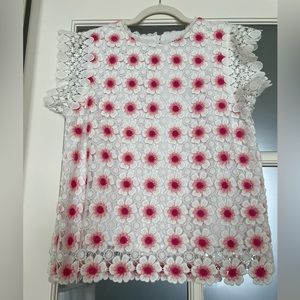JCrew Size Small Crochet White and Pink Flower top NWT!